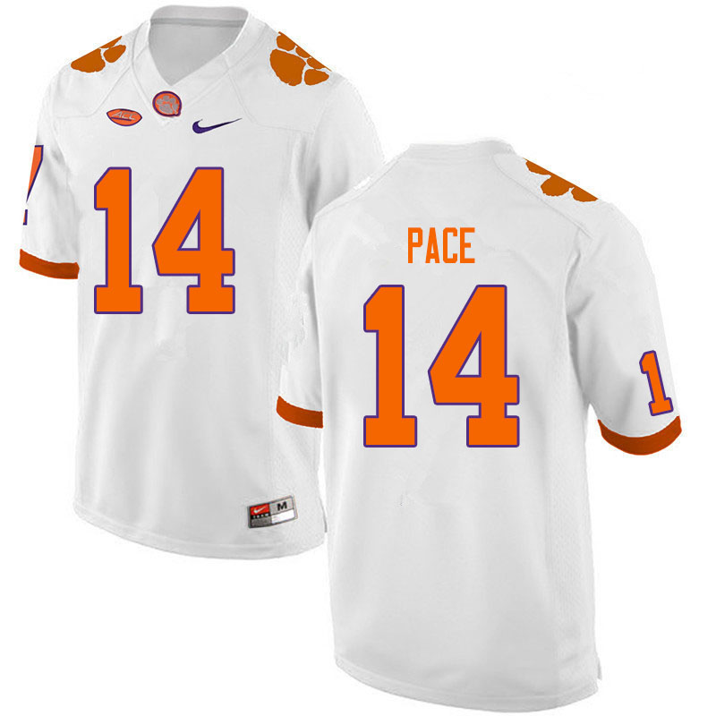 Men #14 Kobe Pace Clemson Tigers College Football Jerseys Sale-White - Click Image to Close